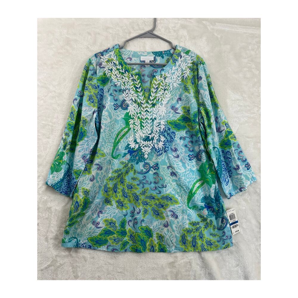 NWT Charter Club Embroidered Tunic Top XL Palm Beach Classy